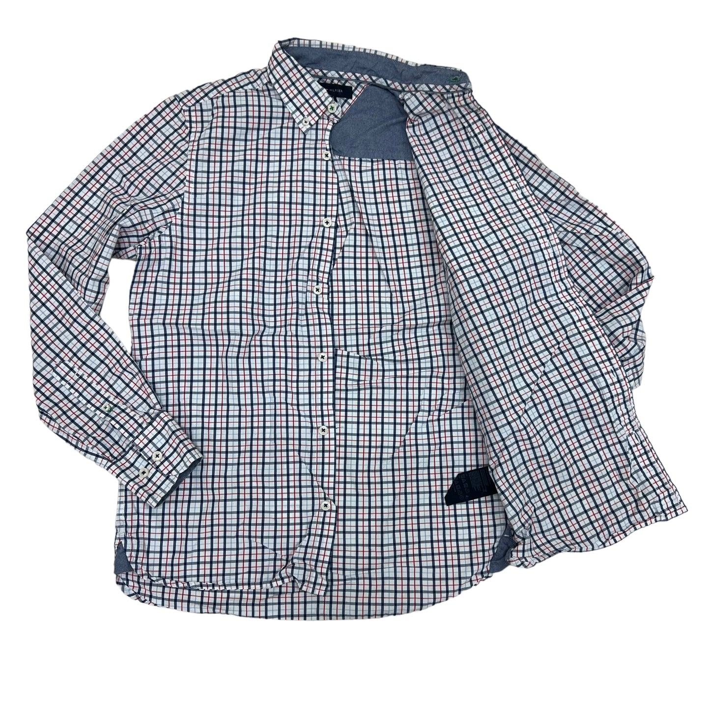GM32 TOMMY HILFIGER トミーヒルフィガー 長袖 ボタンダウンシャツ トップス ブルー系 総柄 メンズ XS