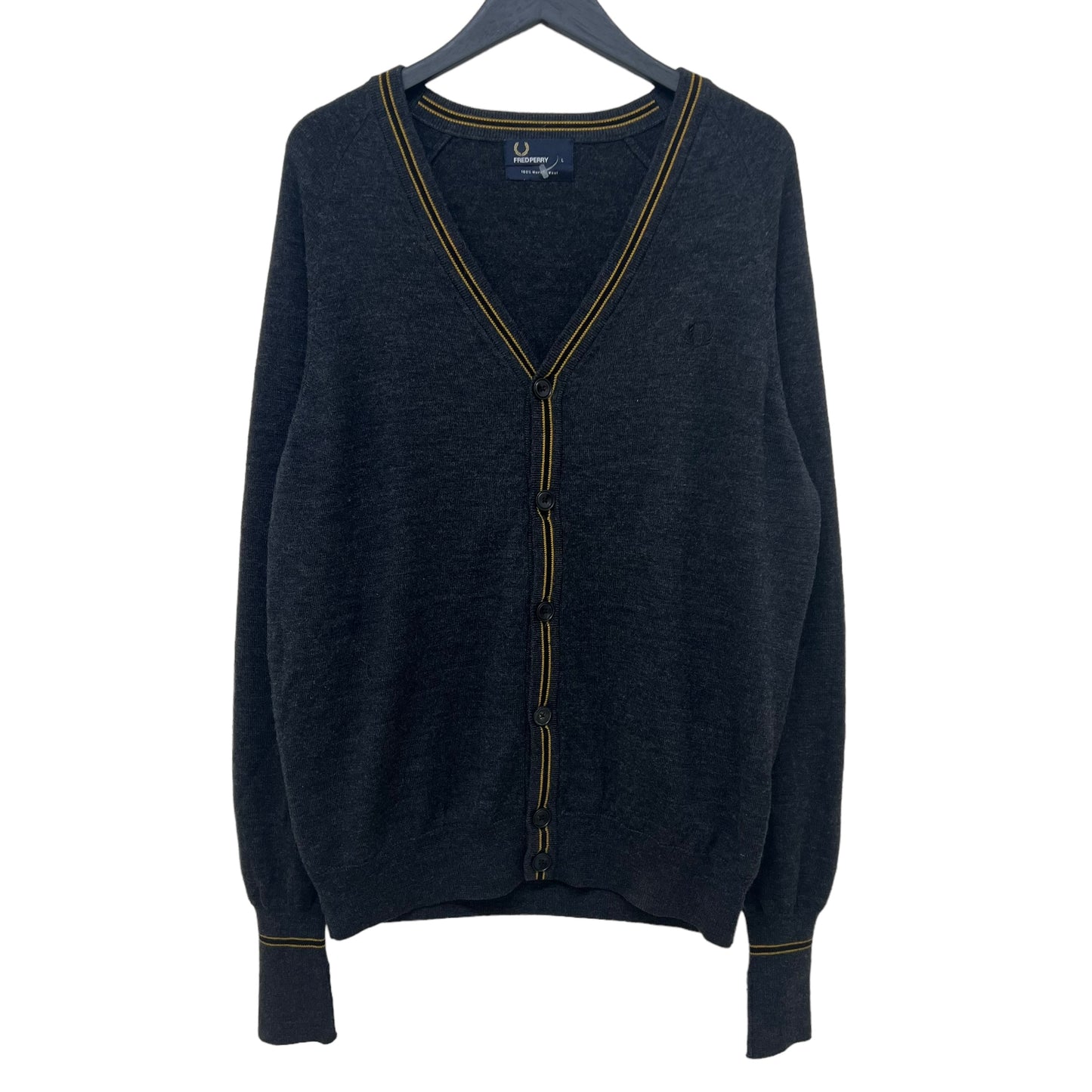 GM355 FRED PERRY フレッドペリー 長袖 ニット カーディガン 上着 羽織り トップス グレー系 メンズ L