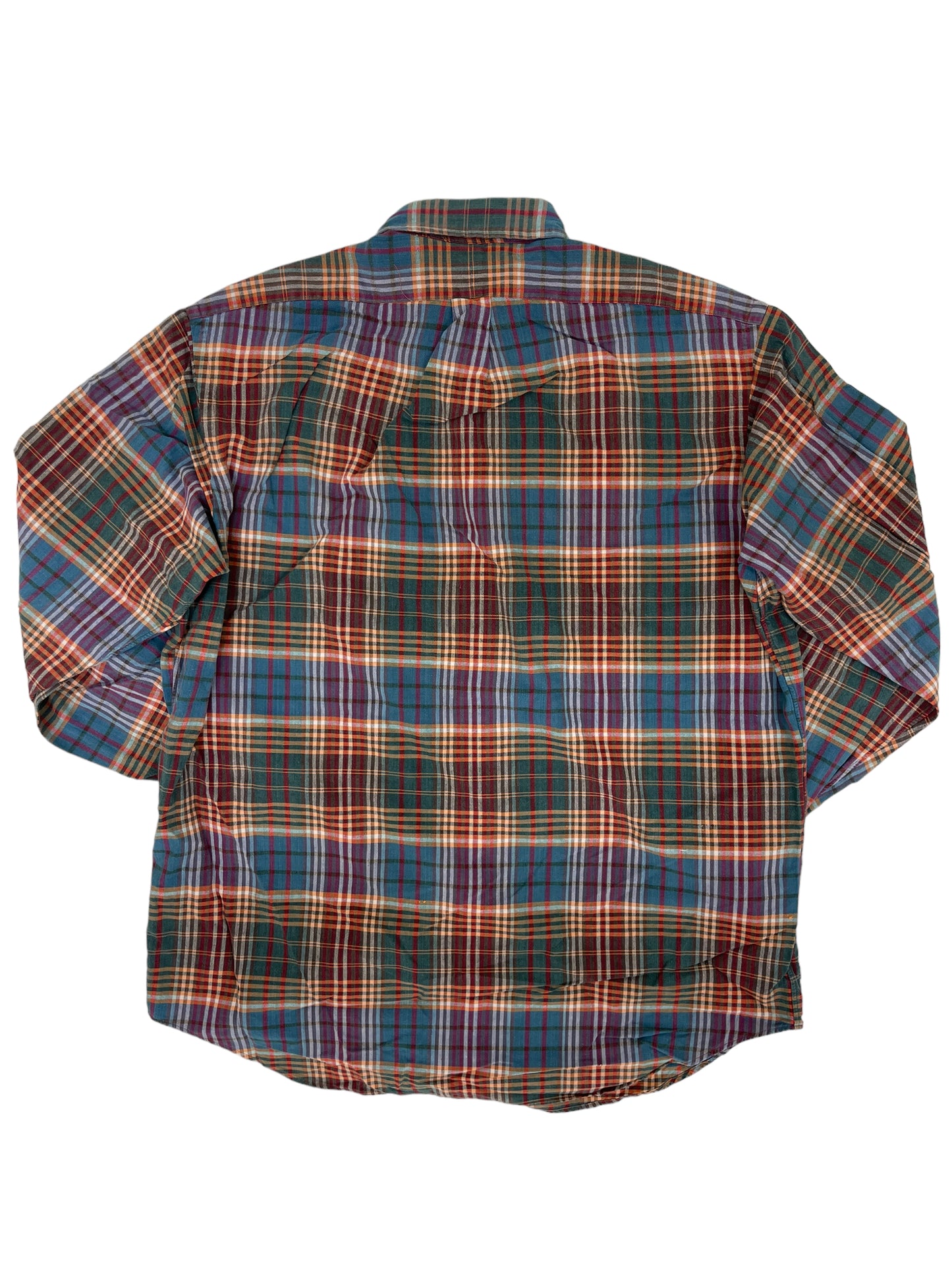 GC82 90s RALPH LAUREN BLAIRE チェックシャツ シャツ 総柄 グリーン×オレンジ×レッド×ブラウン メンズ サイズL