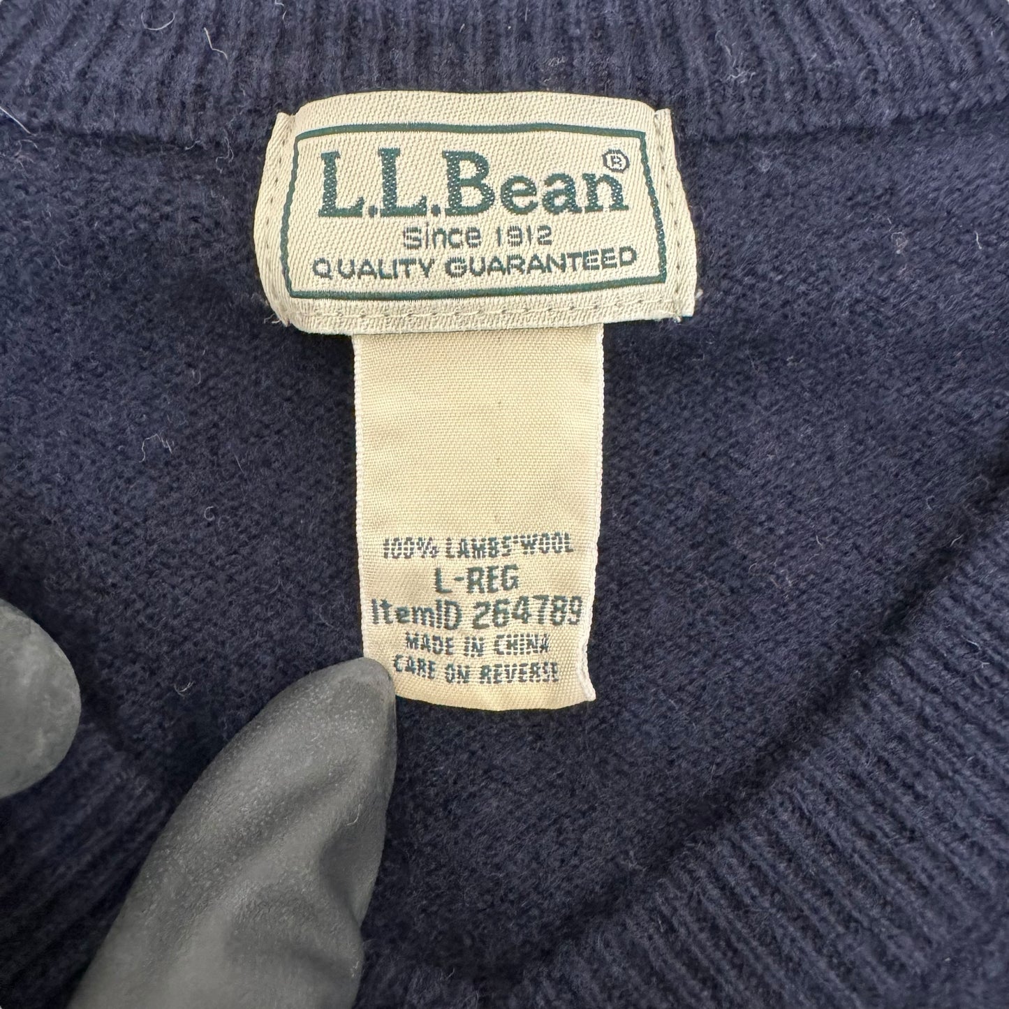 GC851 L.L.Bean エルエルビーン ニット セーター Vネック ウール100% 長袖 トップス ネイビー系 メンズ サイズL