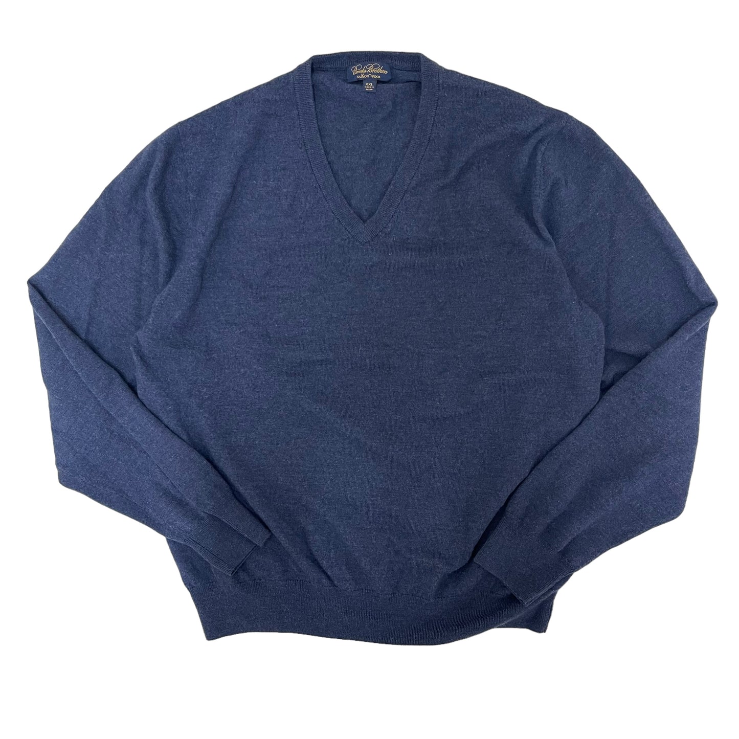 GC467 Brooks Brothers ニットトップス ウールニット プルオーバー Vネック ネイビー メンズ サイズXXL