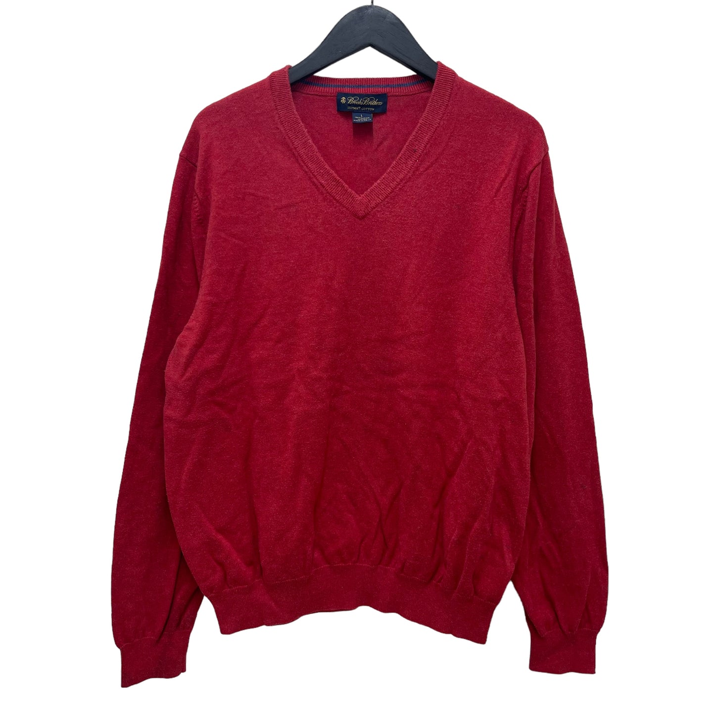 GC460 Brooks Brothers ニットトップス トップス Vネック プルオーバー コットン100% レッド メンズ サイズL