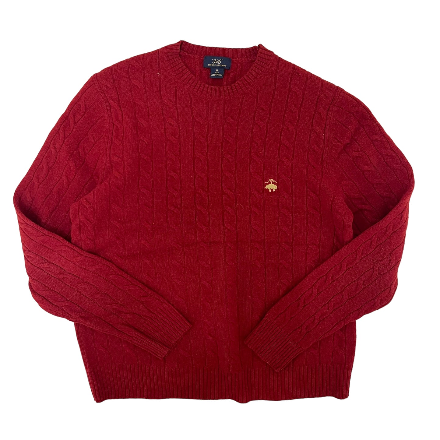 GC469 Brooks Brothers ニットセーター ケーブルニット ウールニット プルオーバー レッド メンズ サイズM