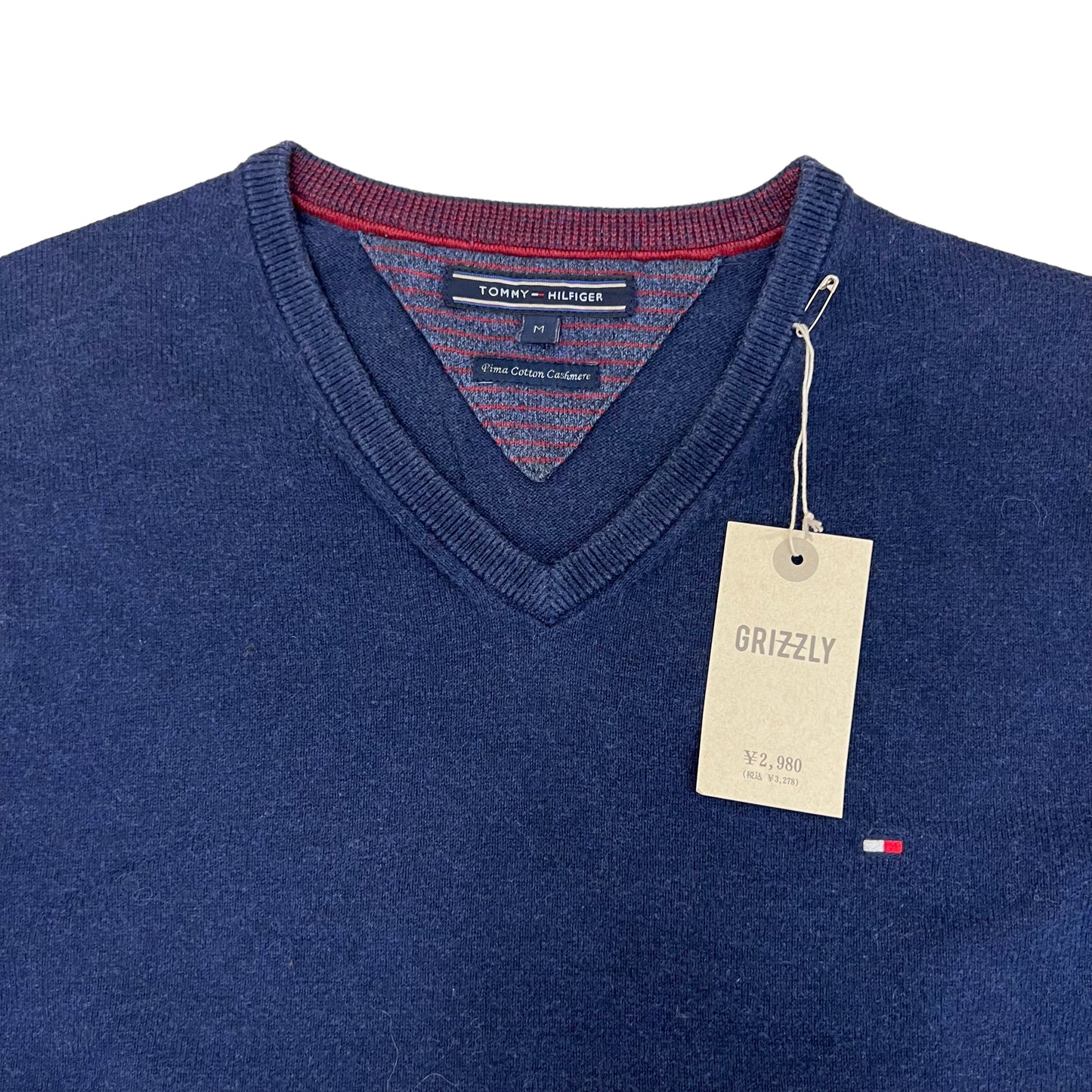 GM11 TOMMY HILFIGER トミーヒルフィガー Pima Cotton Cashmere ニット トップス Vネック ネイビー メンズ サイズ M