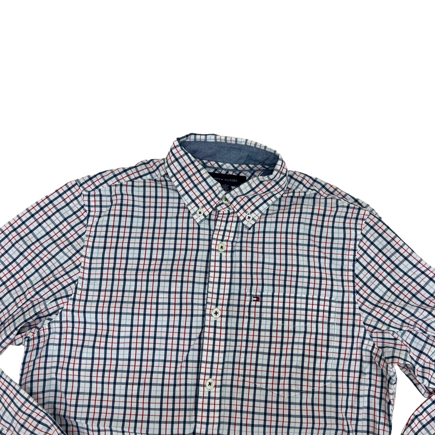 GM32 TOMMY HILFIGER トミーヒルフィガー 長袖 ボタンダウンシャツ トップス ブルー系 総柄 メンズ XS