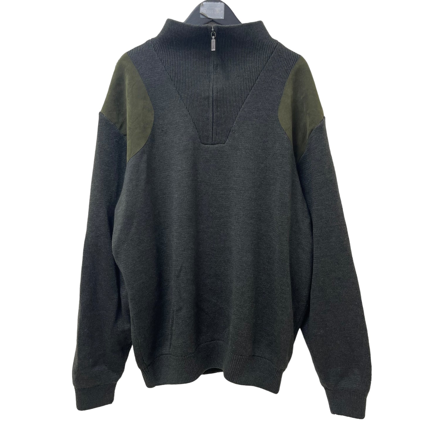GC233 Barbour ニット セーター ハーフジップアップ トップス エルボーパッチ ダークグレー ウール100% メンズ サイズXXL