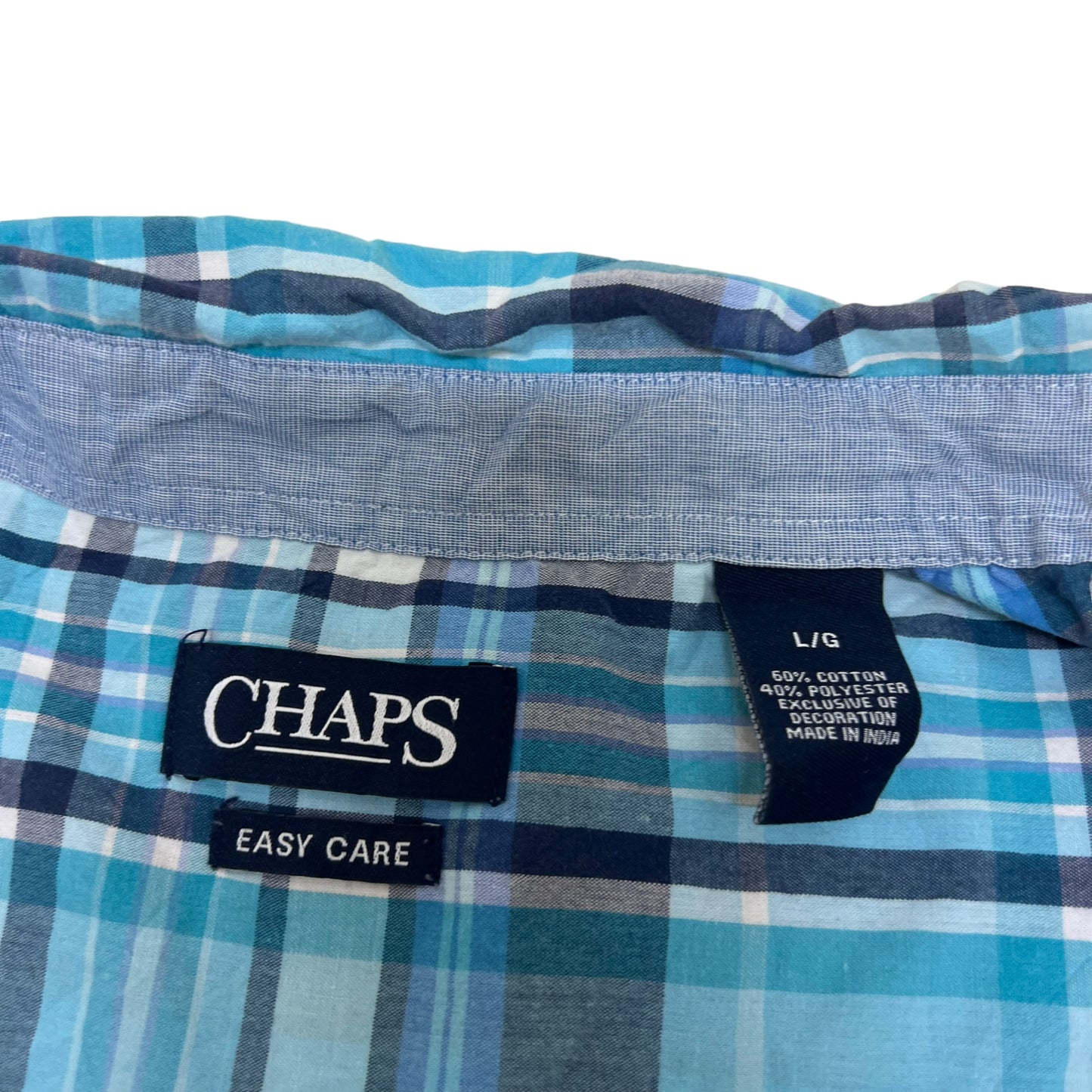 GM399 CHAPS チャップス EASY CARE 長袖 ボタンダウンシャツ 羽織り トップス 水色系 総柄 メンズ L