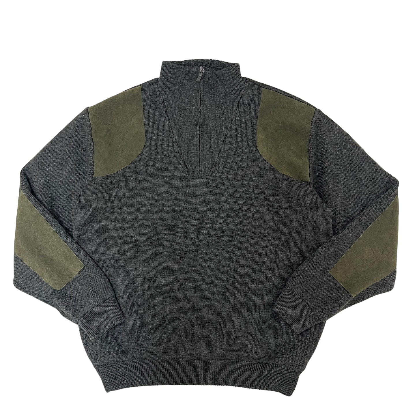 GC233 Barbour ニット セーター ハーフジップアップ トップス エルボーパッチ ダークグレー ウール100% メンズ サイズXXL