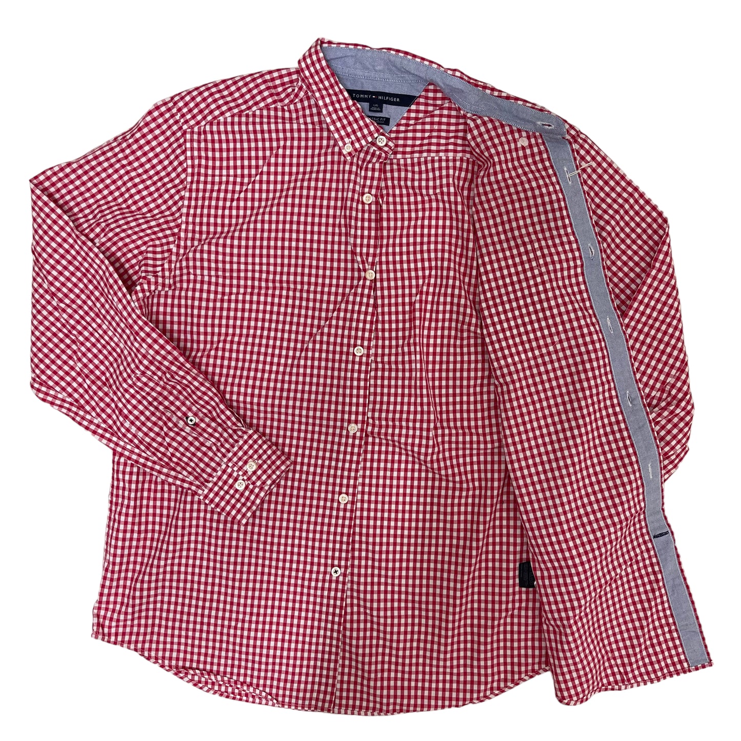 GC28 TOMMY HILFIGER CLASSIC FIT カッターシャツ レッド メンズ サイズL
