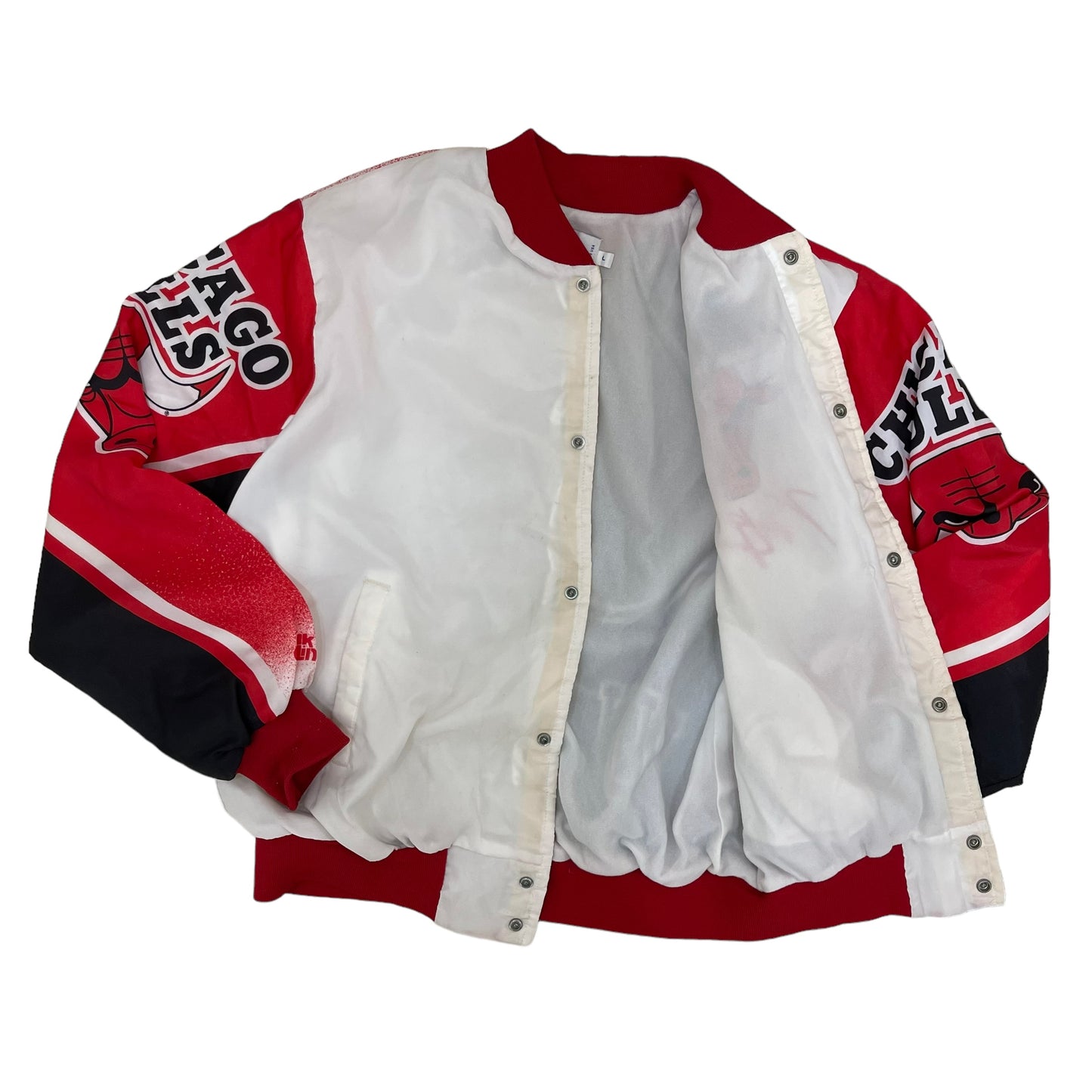 GC203 USA製 90's Chalk Line NBA Chicago Bulls マイケル ジョーダン ナイロンジャケット ジャケット レッド×ホワイト メンズ サイズL