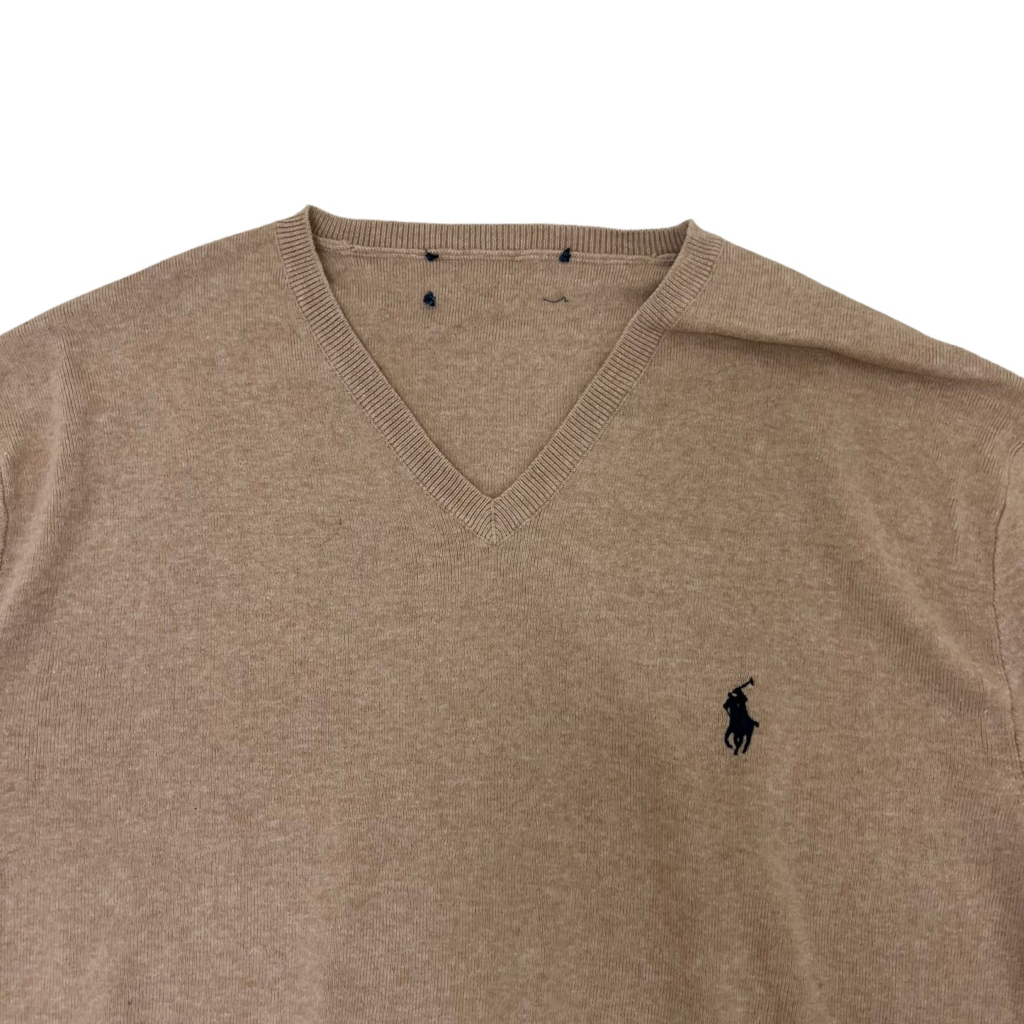 GM245 POLO RALPH LAUREN ポロラルフローレン 長袖 ニット トップス Vネック ベージュ系 メンズ 実寸参考