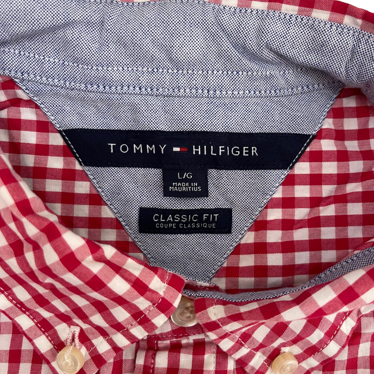 GC28 TOMMY HILFIGER CLASSIC FIT カッターシャツ レッド メンズ サイズL