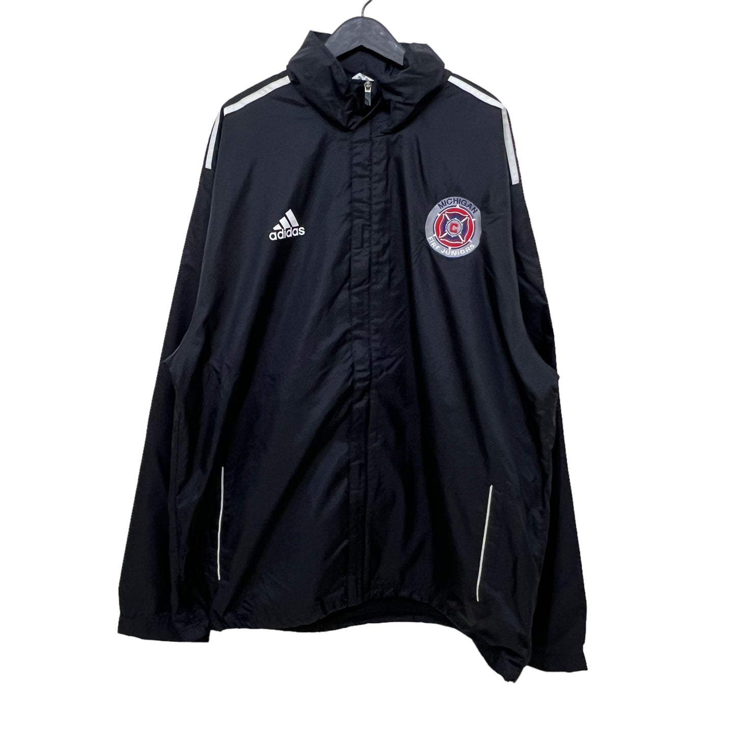 GM144 特大サイズ adidas アディダス 長袖 ジップアップ ナイロン ジャケット 上着 羽織り トップス ブラック メンズ 6XO