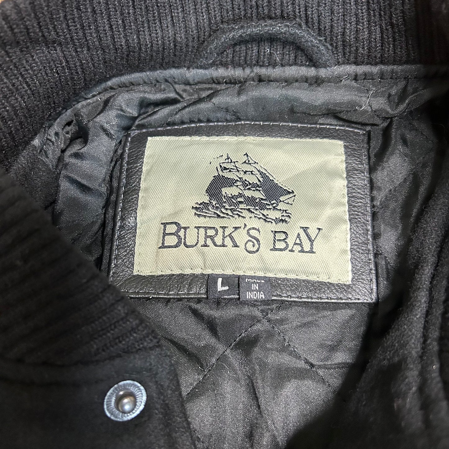 GH035 BURK'S BAY 袖革ウールスタジャン アワードジャケット ブラック メンズ L