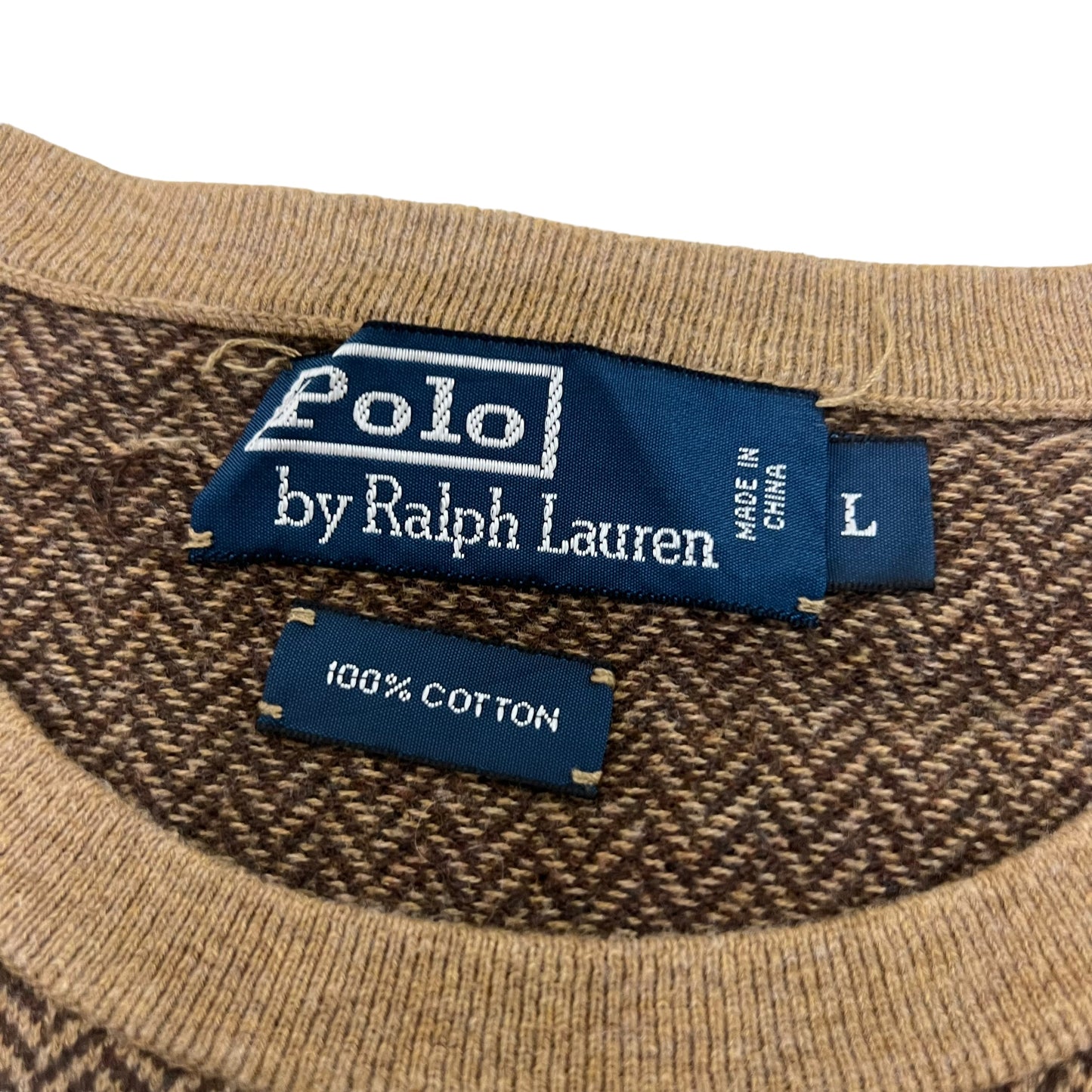 GM248 POLO RALPH LAUREN ポロラルフローレン 長袖 ニット トップス ブラウン系 総柄 メンズ L