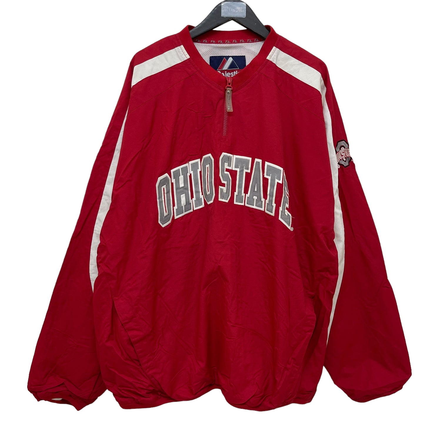 GC227 Ohio State Buckeyes ナイロントップス ハーフジップアップ トップス レッド メンズ サイズXXL