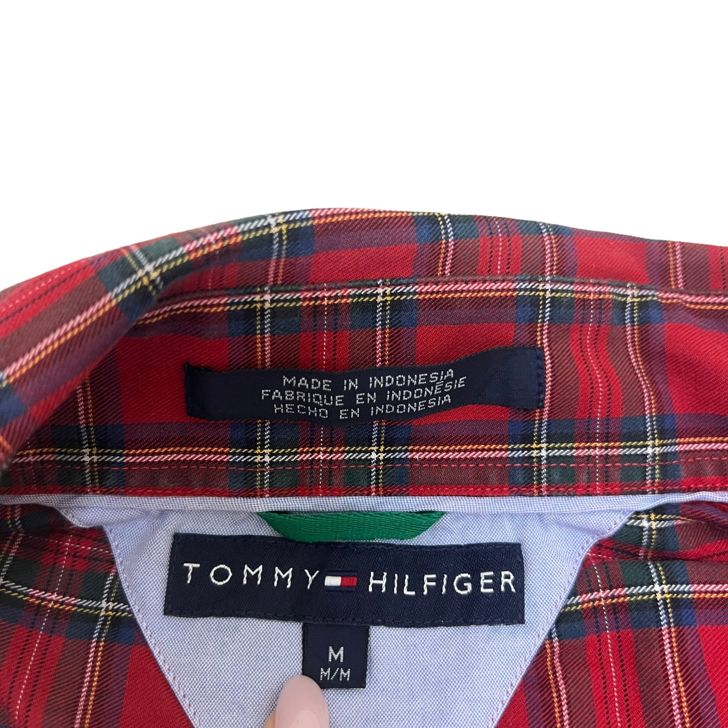 GM432 TOMMY HILFIGER トミーヒルフィガー 長袖 ボタンダウンシャツ 羽織り トップス レッド系 総柄 メンズ M