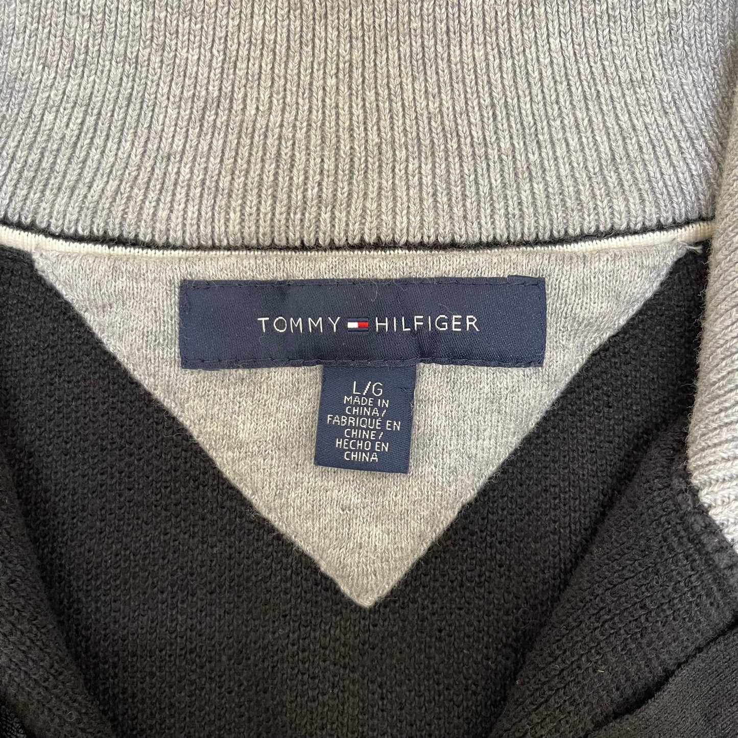 GC310 TOMMY HILFIGER コットン100% ニット セーター トップス ハーフジップアップ ブラック メンズ サイズL