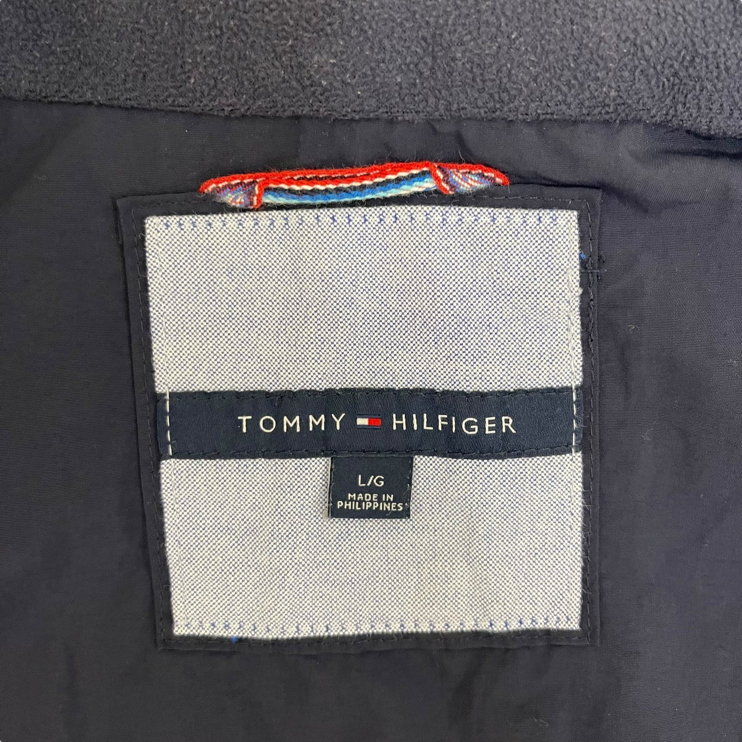 GC392 TOMMY HILFIGER ナイロンベスト ベスト ジップアップ フード収納可能 オレンジ×ネイビー メンズ サイズL