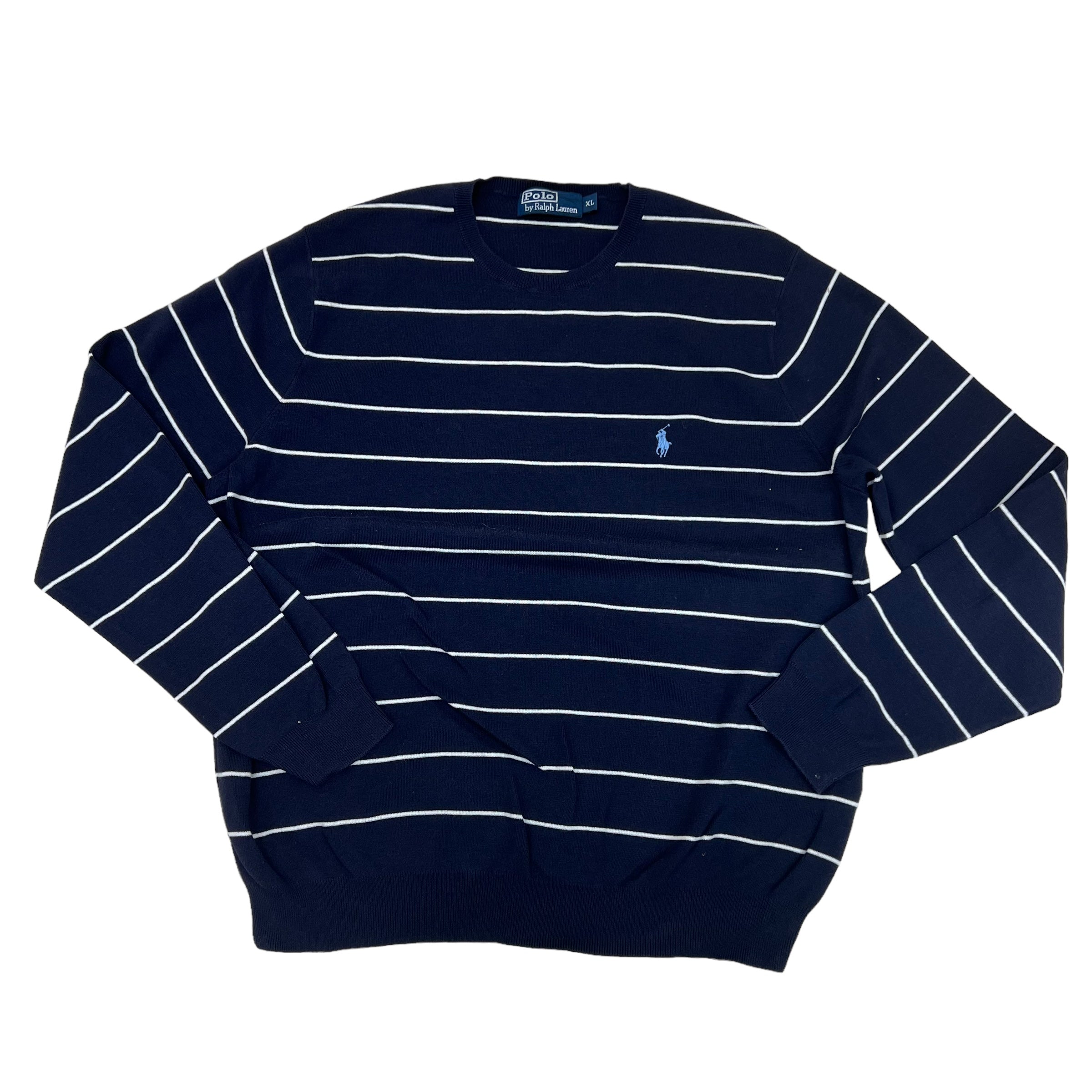 GM283 POLO RALPH LAUREN ポロラルフローレン 長袖 ニット トップス ネイビー 総柄 メンズ XL