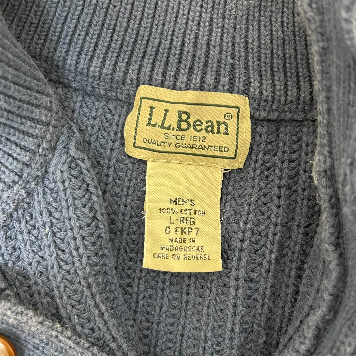 GC316 L.L.Bean コットン100% ニット セーター ハーフボタン インディゴブルー系 メンズ サイズL