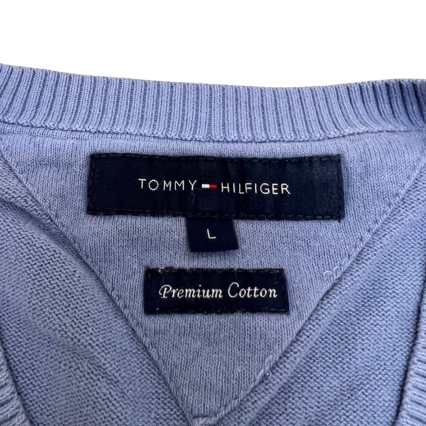 GM10 TOMMY HILFIGER トミーヒルフィガー Premium Cotton ニット トップス Vネック 薄紫系 メンズ L