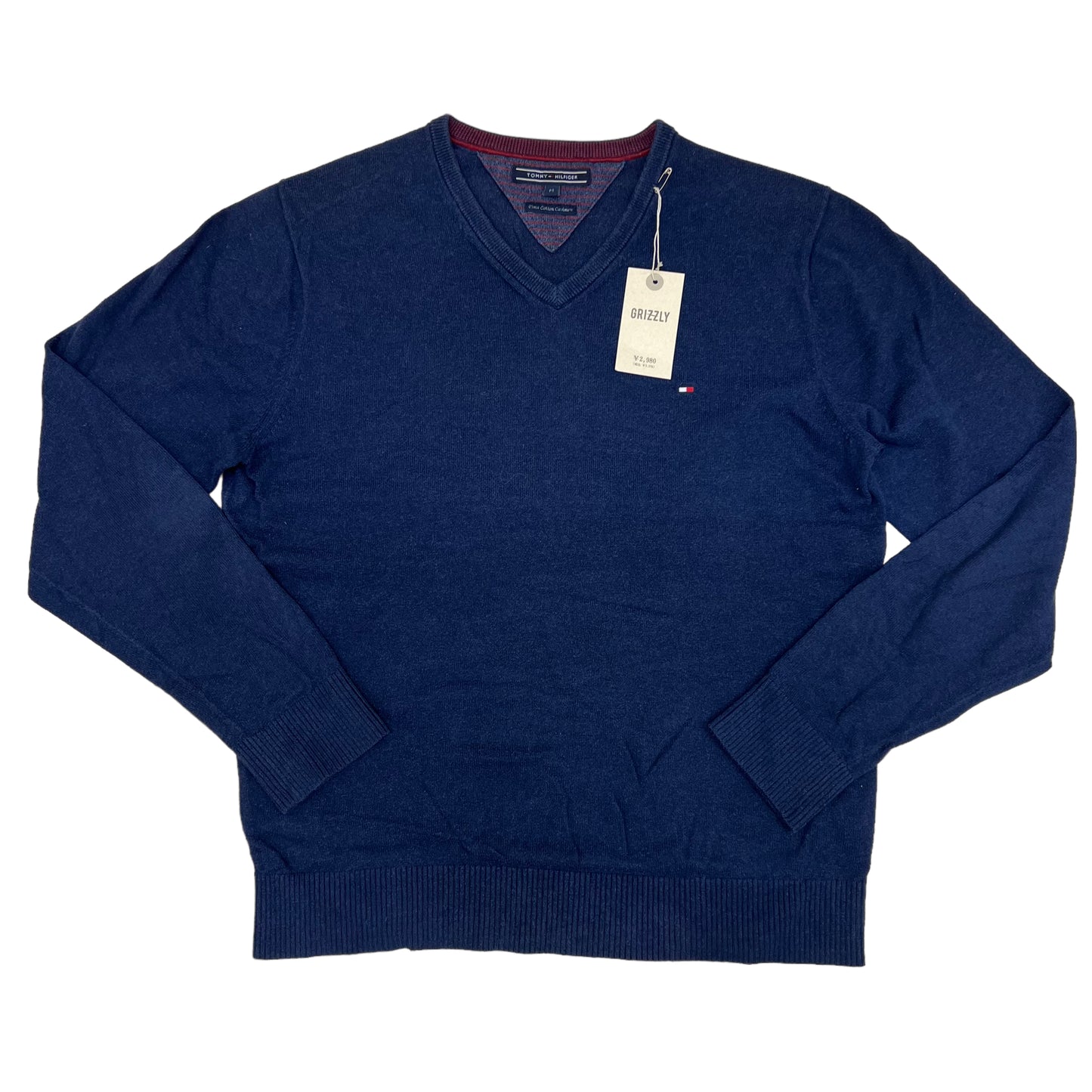 GM11 TOMMY HILFIGER トミーヒルフィガー Pima Cotton Cashmere ニット トップス Vネック ネイビー メンズ サイズ M