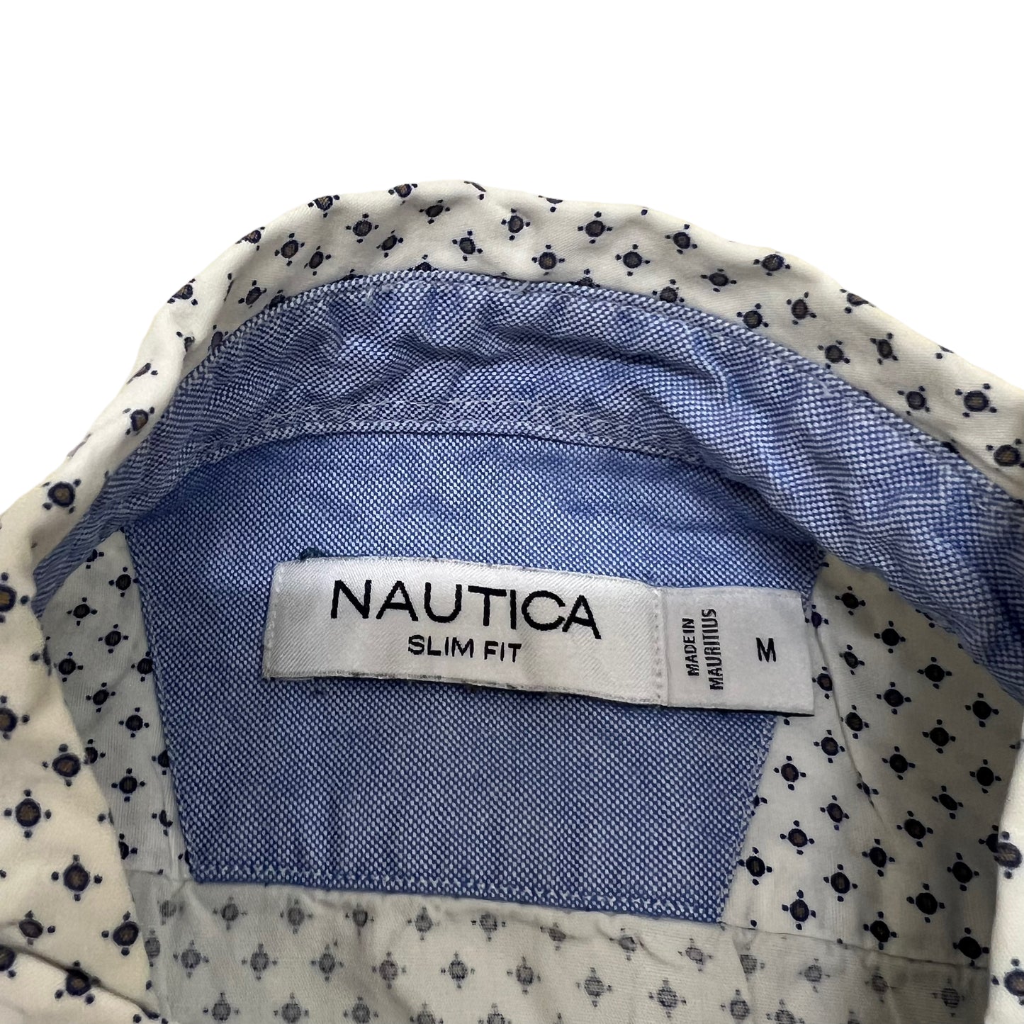 GM39 NAUTICA ノーティカ SLIM FIT 長袖 シャツ トップス ホワイト系 総柄 メンズ M