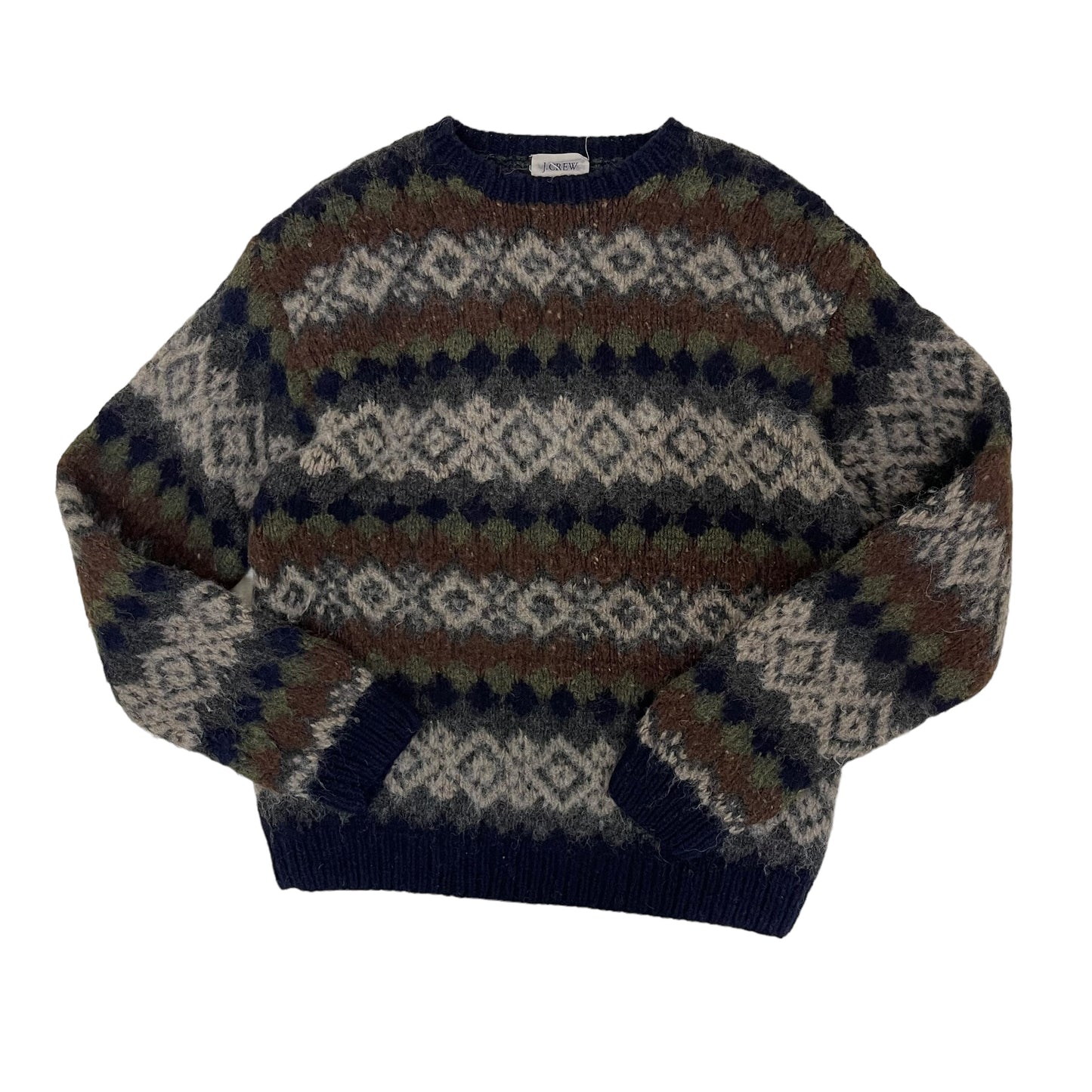 GC306 J．crew HAND KNIT ニット セーター ウール100% ネイビー系 カーキ系 メンズ サイズXL