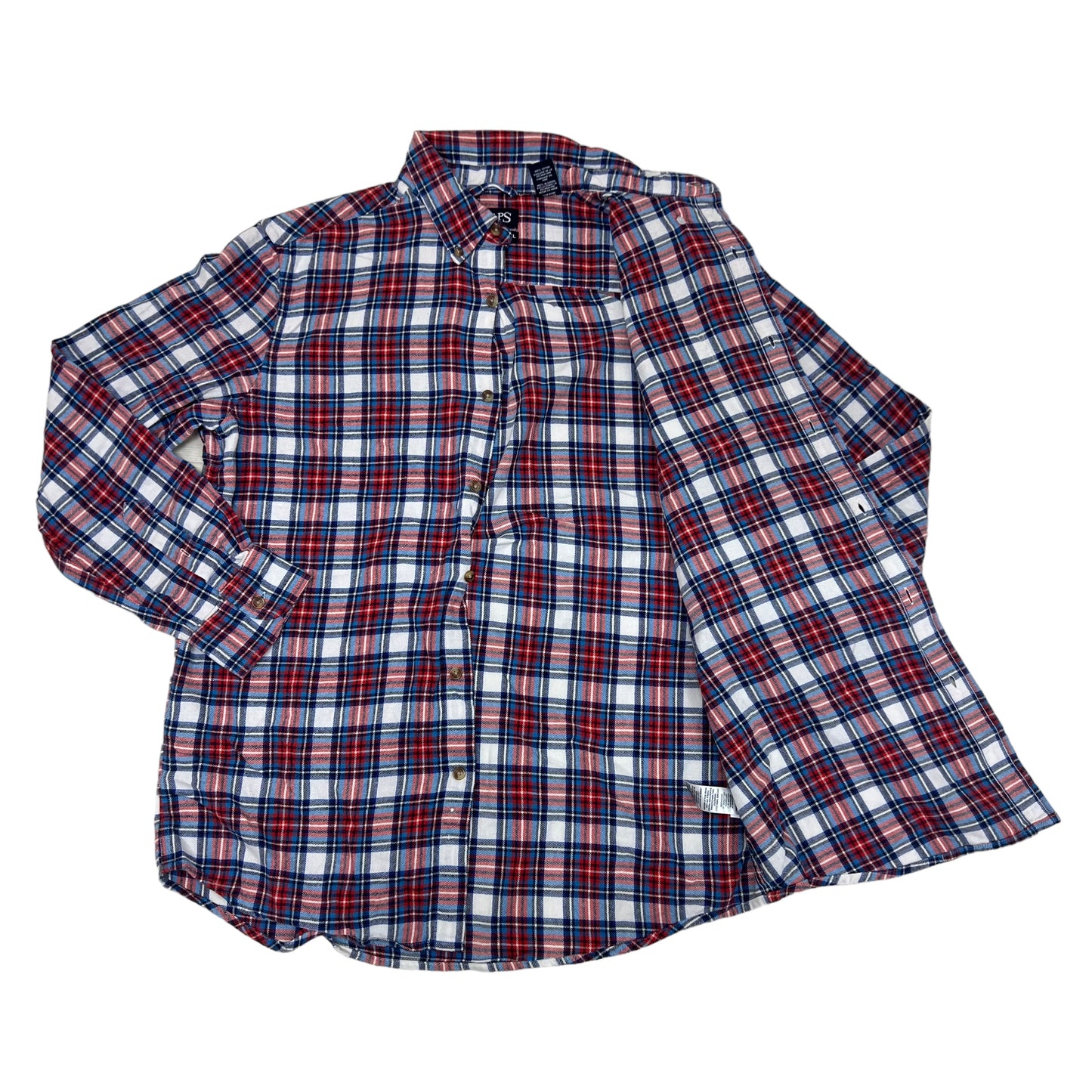 GM408 CHAPS チャップス BRUSHED FLANNEL 長袖 ボタンダウンシャツ 羽織り トップス フロントボタン レッド系 総柄 メンズ M