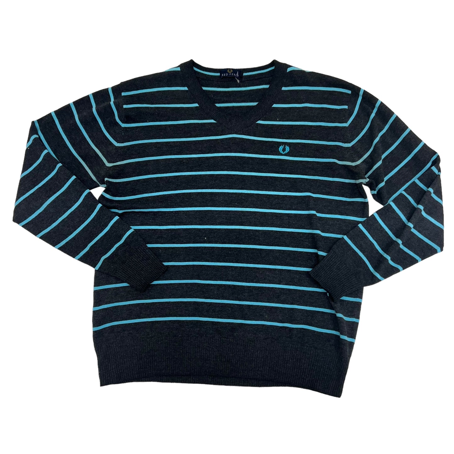 GM356 FRED PERRY フレッドペリー 長袖 ニット トップス プルオーバーグレー系 水色系 メンズ L