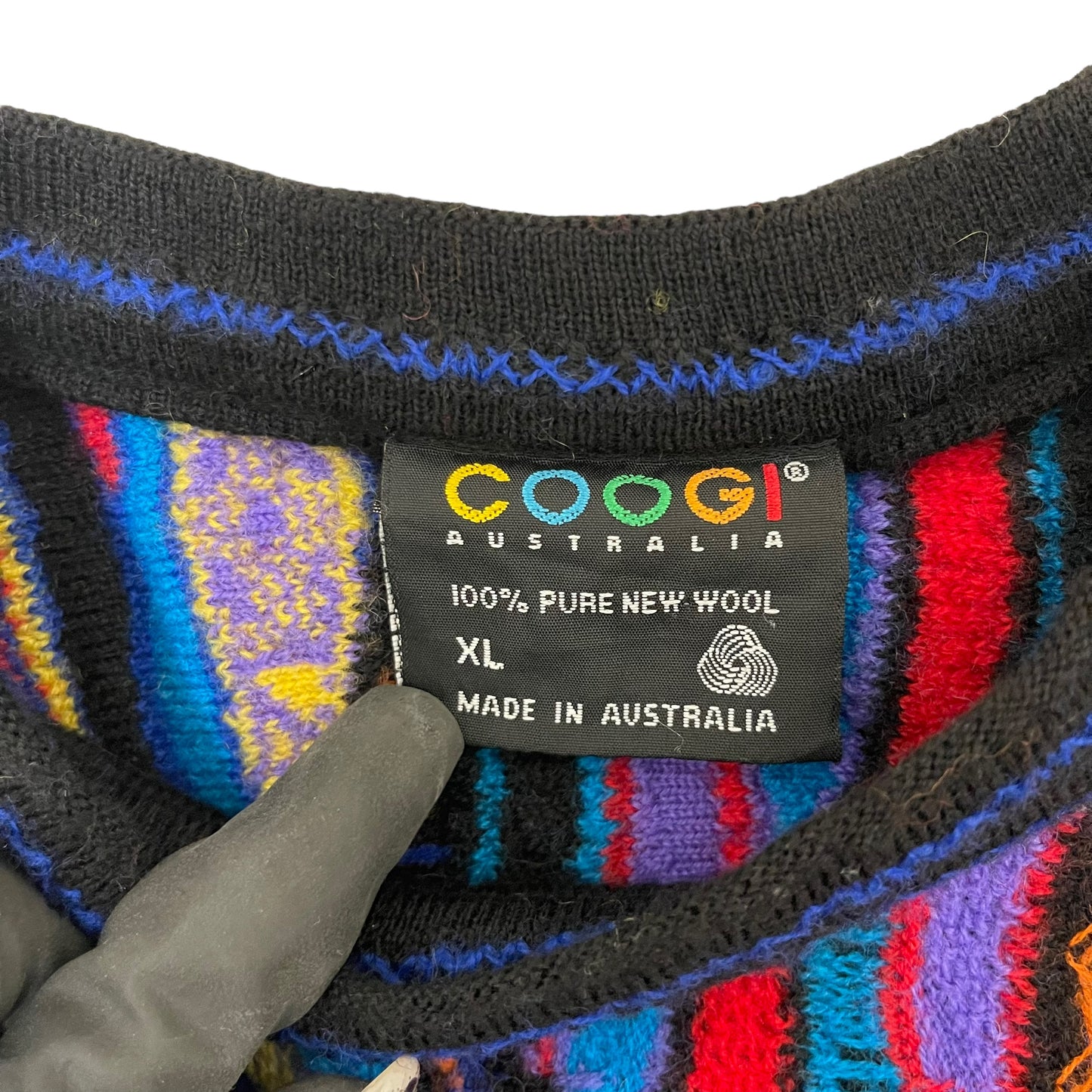 GC277 COOGI ニット セーター プルオーバー 総柄 ウール100% マルチカラー メンズ サイズXL