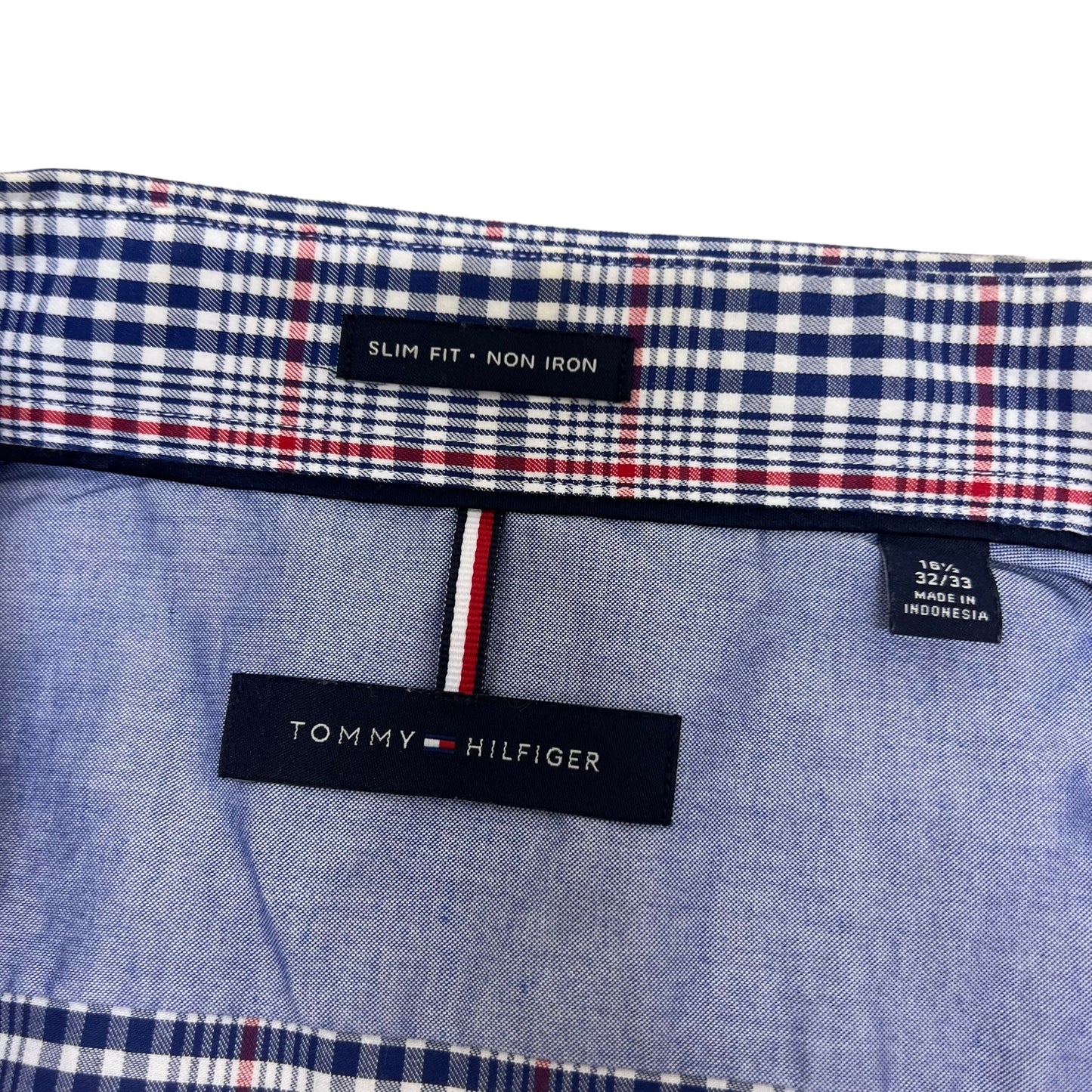 GM416 TOMMY HILFIGER トミーヒルフィガー SLIM FIT 長袖 シャツ 羽織り トップス ネイビー系 総柄 メンズ 実寸参考