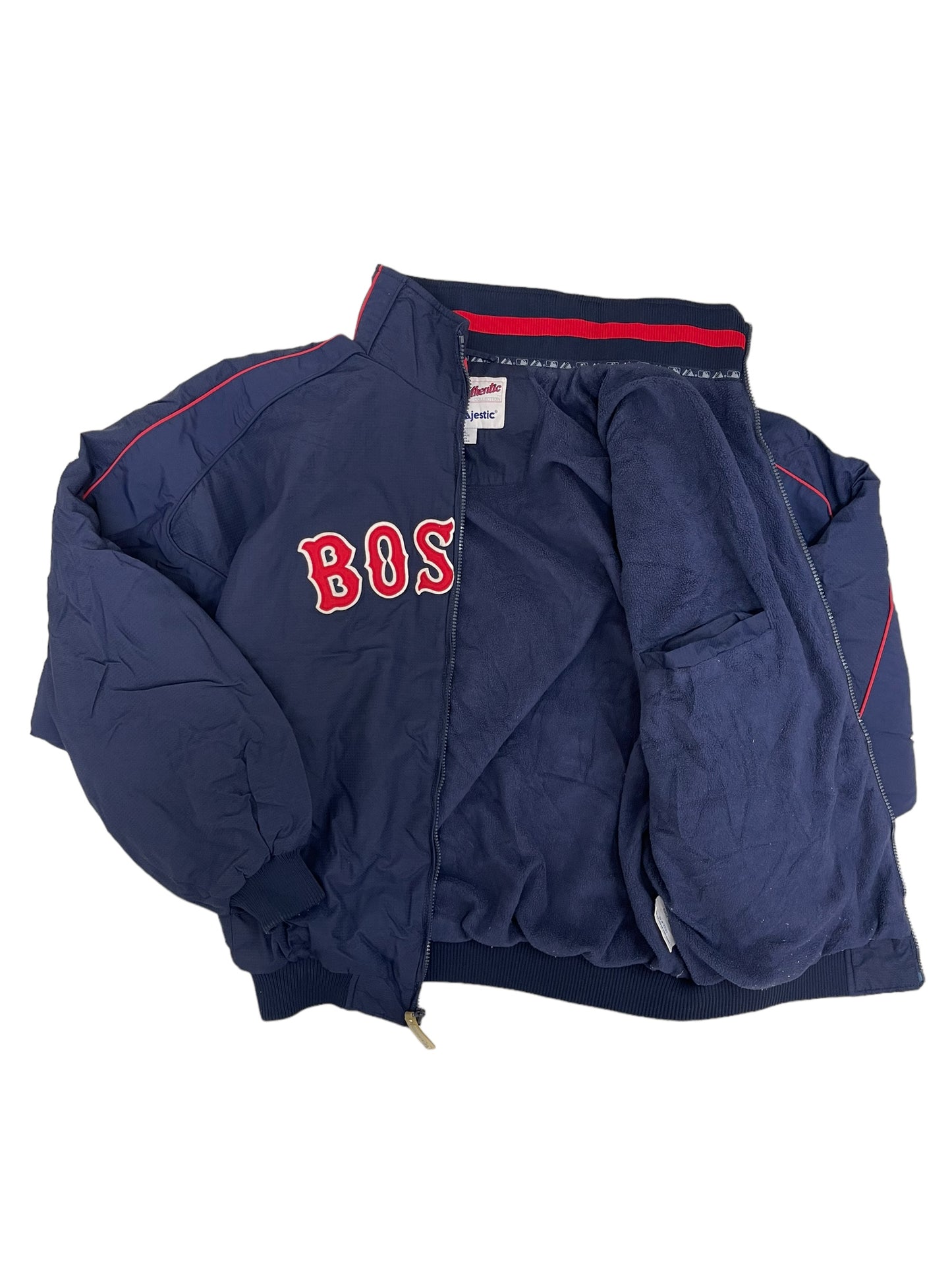 GC241 MLB Majestic Boston Red Sox ナイロンジャケット 裏起毛ジャケット ジャケット ジップアップ ネイビー メンズ サイズL