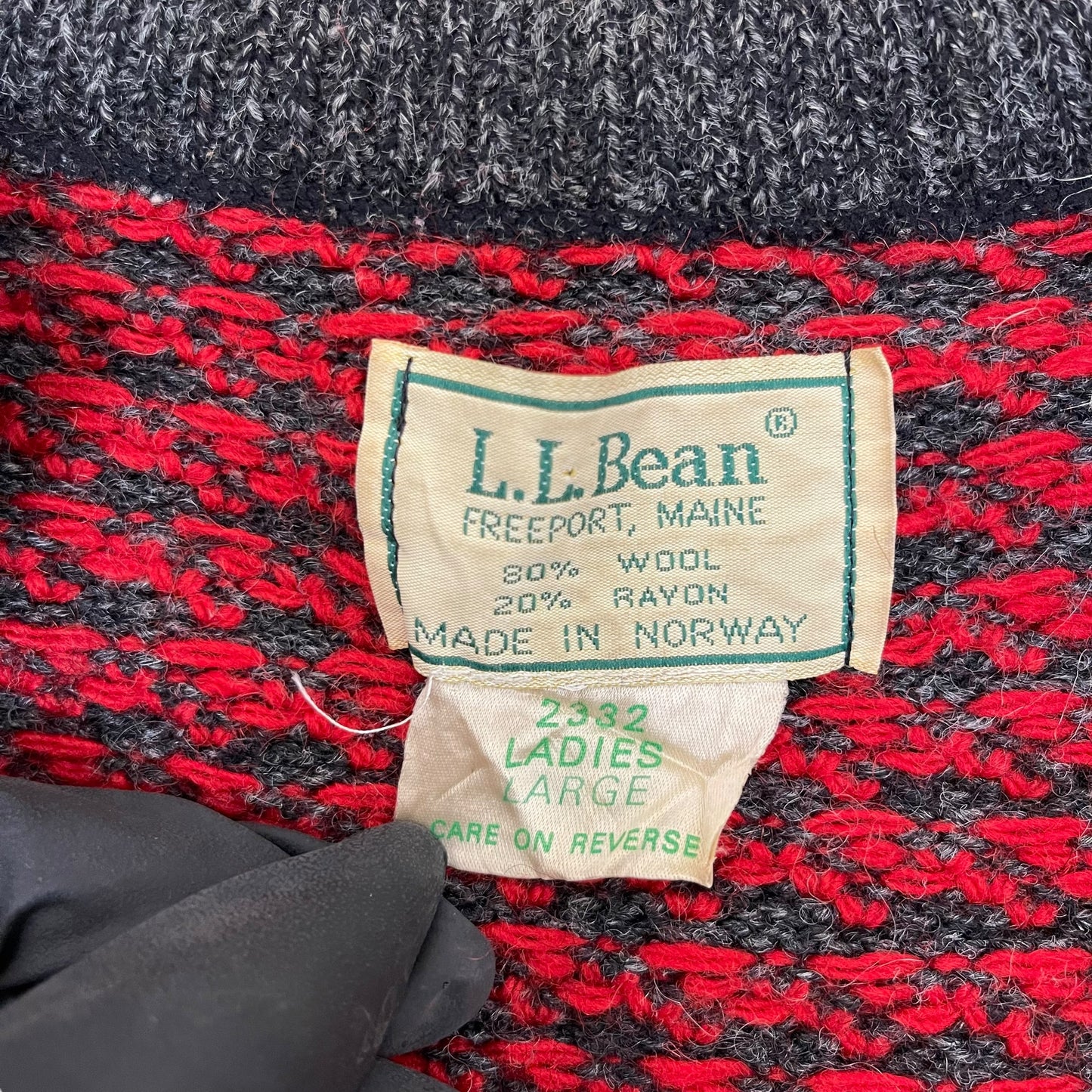 GC298 L.L.Bean ウールセーター ニット セーター カーディガン グレー系 赤系 レディース サイズL