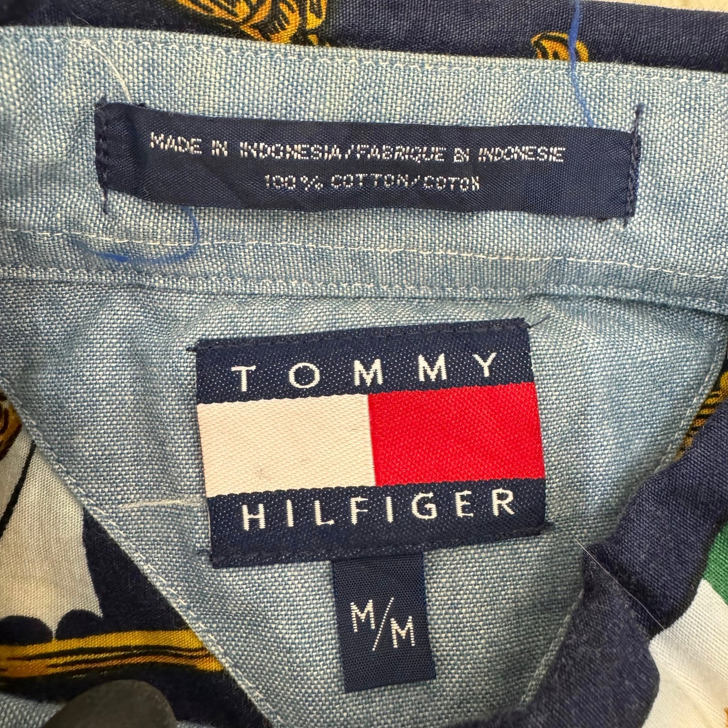 GC902  TOMMY HILFIGER トミーヒルフィガー コットン 綿 100% コットンシャツ シャツ デザインシャツ トップス ボタンダウン ネイビー系 メンズ サイズM