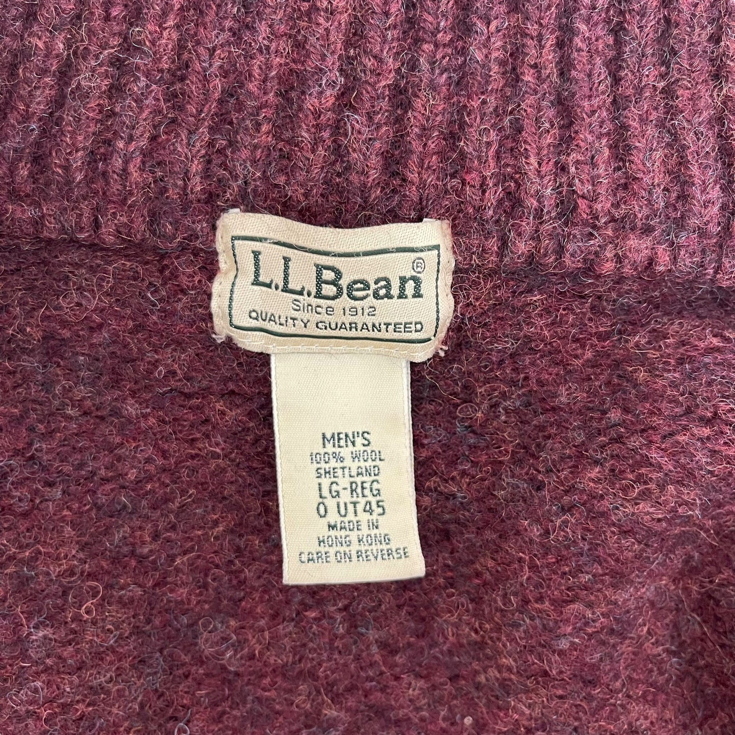 GC389 L.L.Bean ウール100% ニット セーター ジップアップ カーディガン 羽織り ボルドー メンズ サイズL