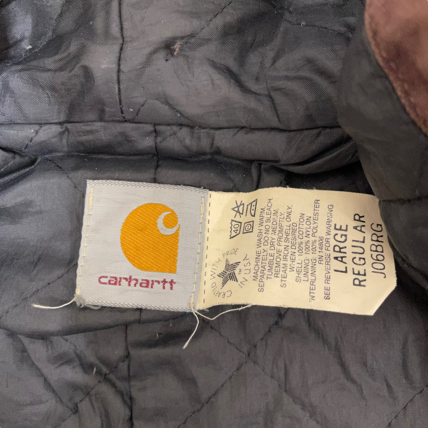 GC60 USA製 carhartt ダック生地 ジップアップワークジャケット 赤茶系 メンズ サイズLARGEREGULAR