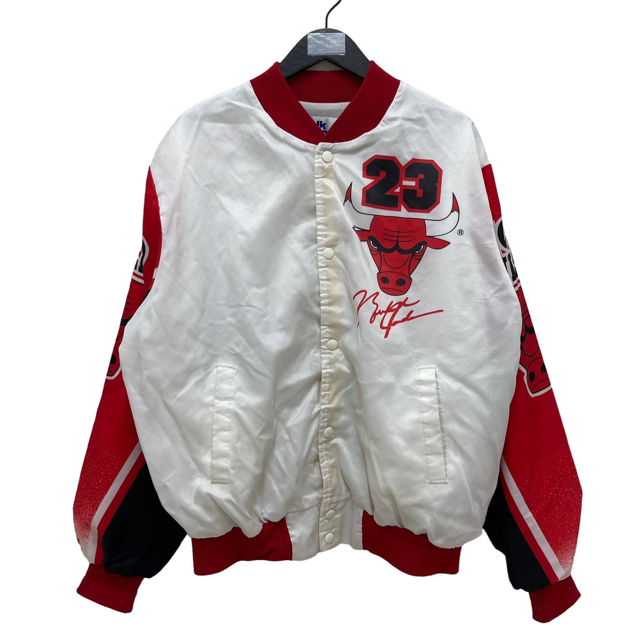 GC203 USA製 90's Chalk Line NBA Chicago Bulls マイケル ジョーダン ナイロンジャケット ジャケット  レッド×ホワイト メンズ サイズL