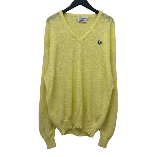 GM357 FRED PERRY フレッドペリー SPORTS WEAR 長袖 ニット トップス Vネック イエロー メンズ XL