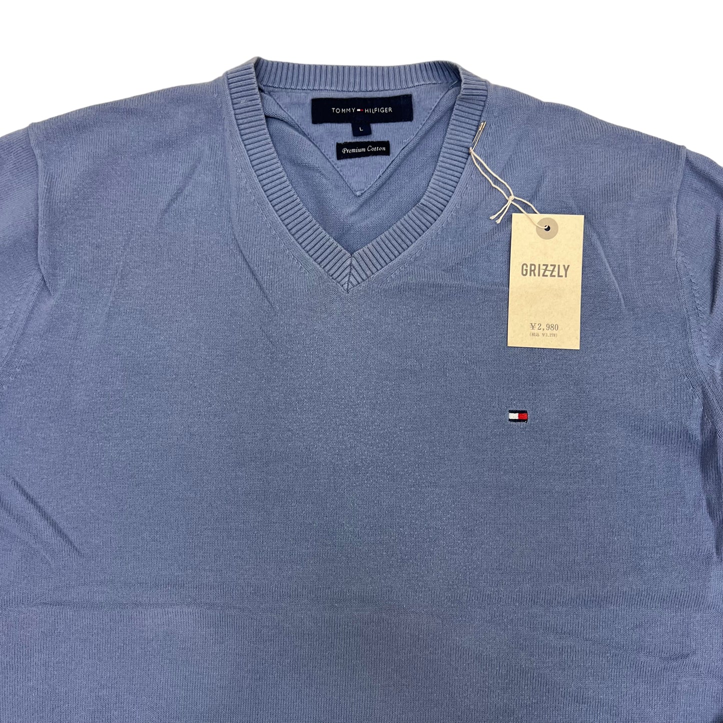 GM10 TOMMY HILFIGER トミーヒルフィガー Premium Cotton ニット トップス Vネック 薄紫系 メンズ L