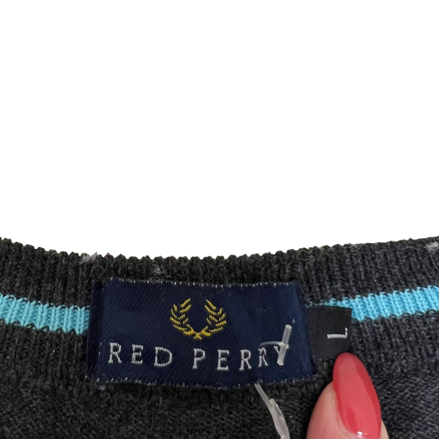 GM356 FRED PERRY フレッドペリー 長袖 ニット トップス プルオーバーグレー系 水色系 メンズ L