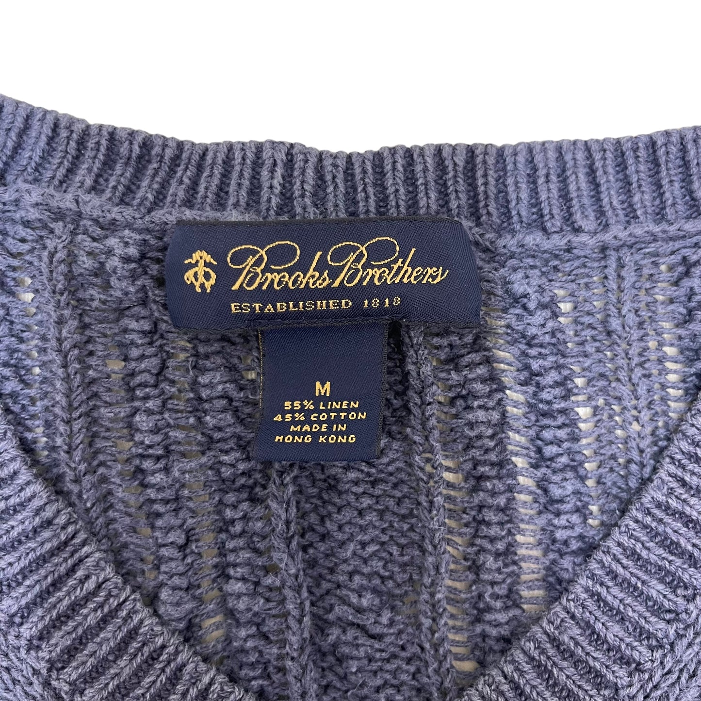 GC470 Brooks Brothers ケーブルニットセーター ケーブル編み プルオーバー Vネック ネイビー系 メンズ サイズM