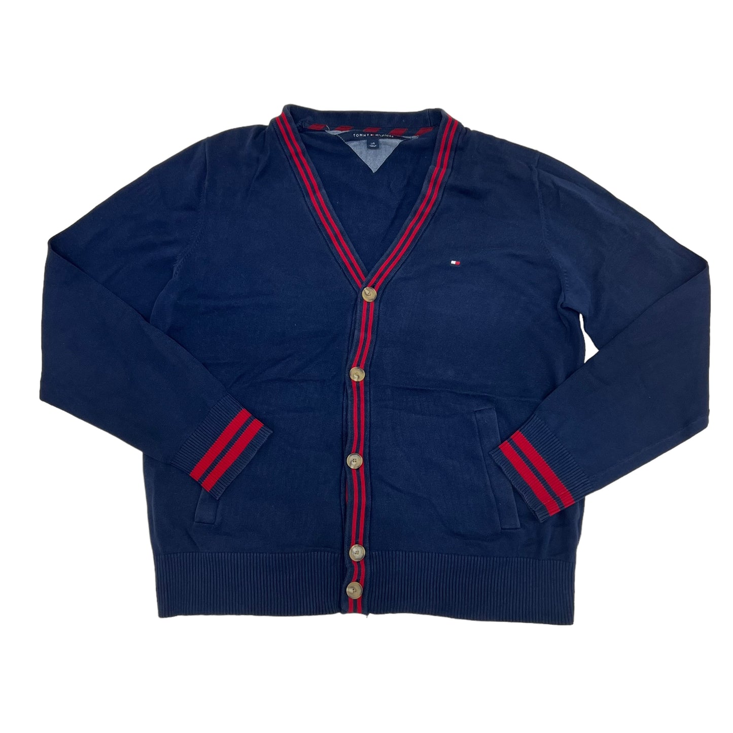 GM227 TOMMY HILFIGER トミーヒルフィガー 長袖 ニット カーディガン トップス ネイビー メンズ L