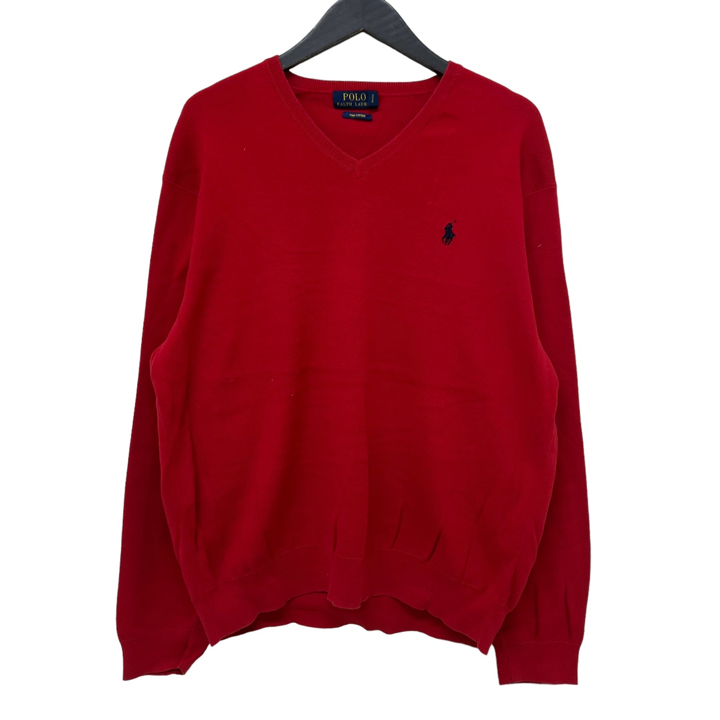 GM279 POLO RALPH LAUREN ポロラルフローレン 長袖 ニット トップス Vネック レッド メンズ XL