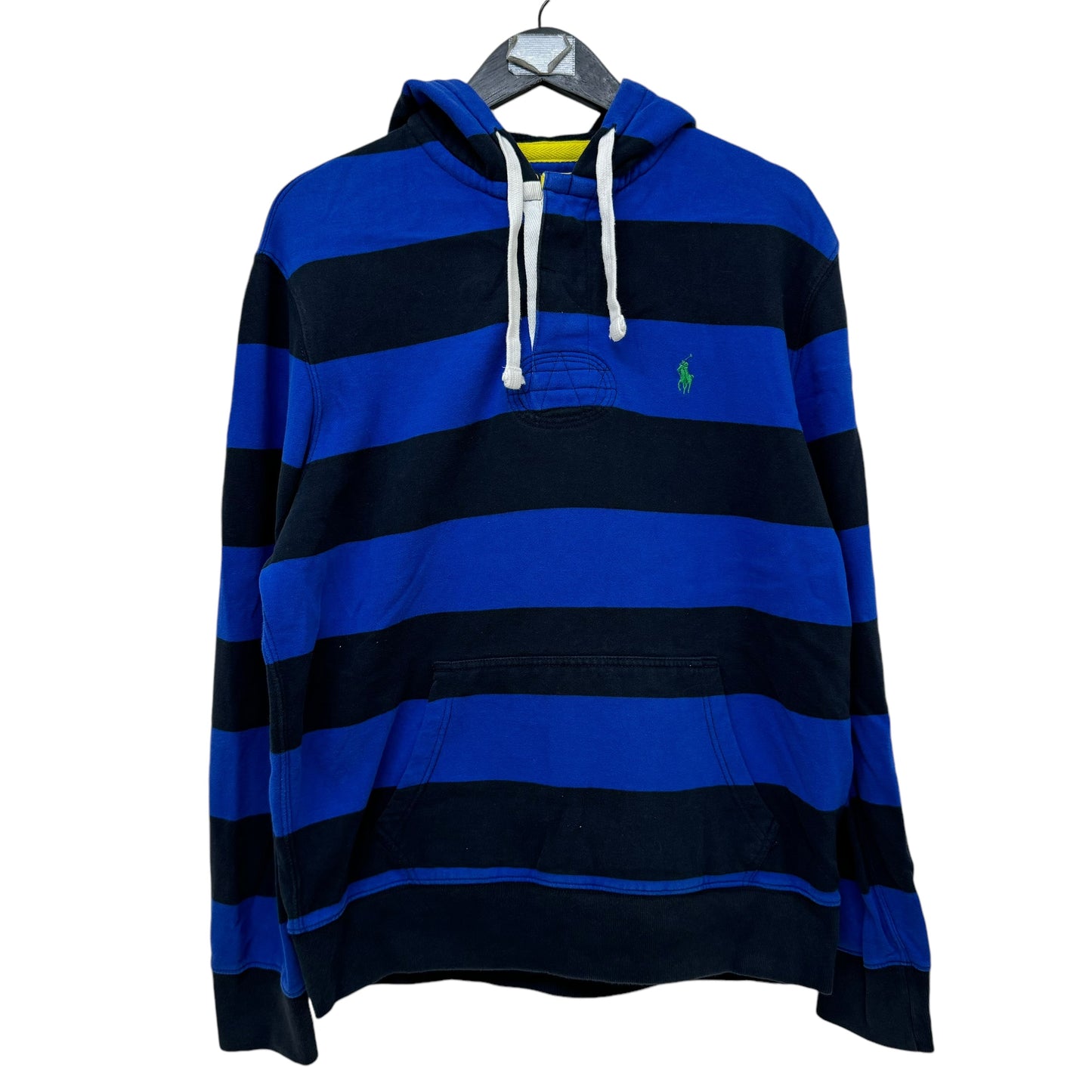 GC921 POLO RALPH LAUREN ポロ ラルフ ローレン ラガーパーカー パーカー フーディートップス ハーフボタン ボーダー柄 長袖 ブルー×ブラック メンズ サイズM