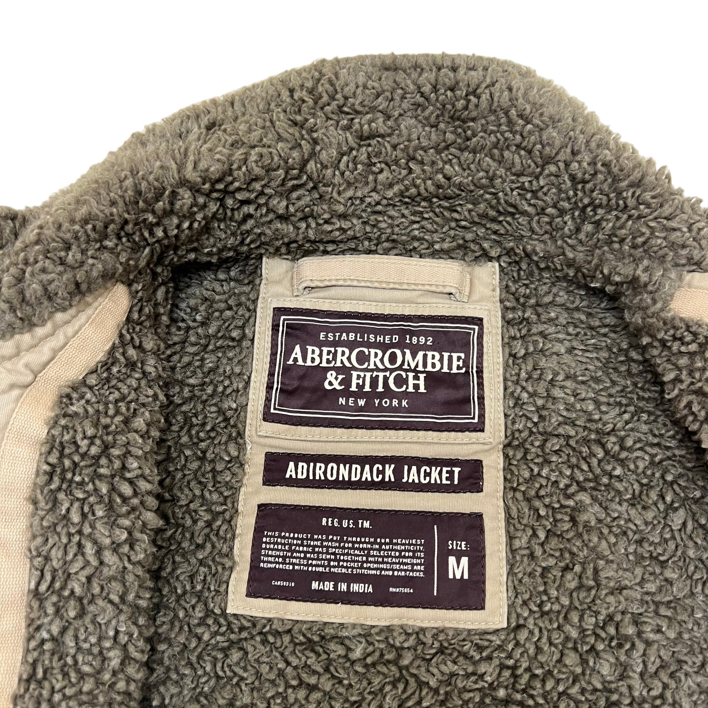 GM127 Abercrombie&Fitch アバクロンビー＆フィッチ アバクロ 長袖 ジップアップ ダックジャケット 裏ボア ベージュ系 メンズ M