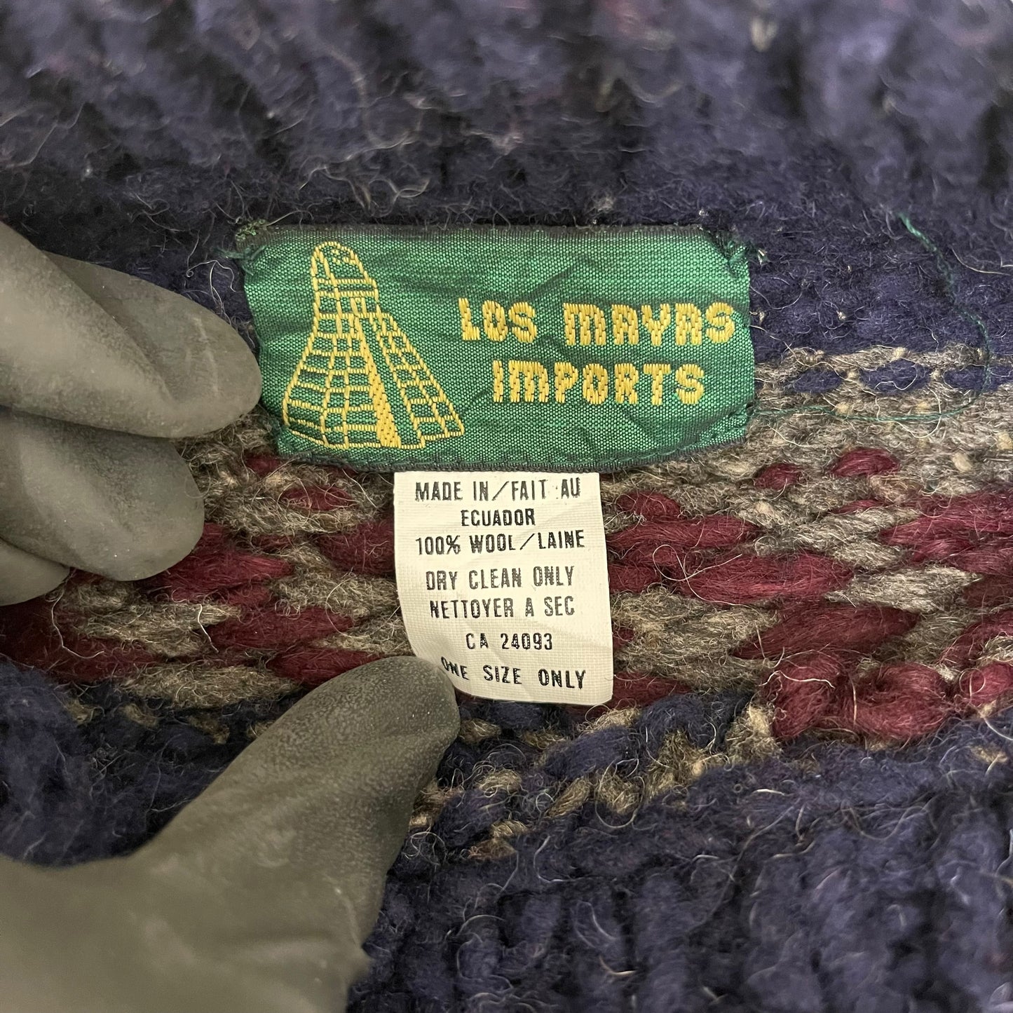 GC196 エクアドル製 LOS MAYAS IMPORTS 総柄 エクアドルニット セーター ウール100% ネイビー系 総柄 メンズ サイズフリー