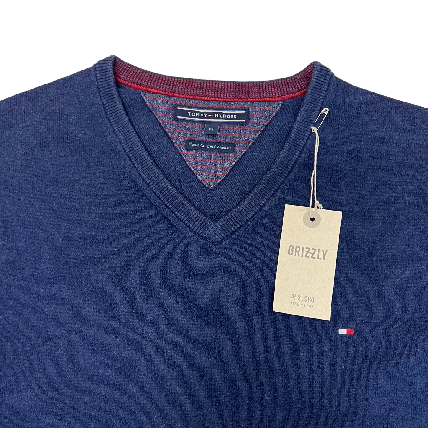 GM11 TOMMY HILFIGER トミーヒルフィガー Pima Cotton Cashmere ニット トップス Vネック ネイビー メンズ サイズ M