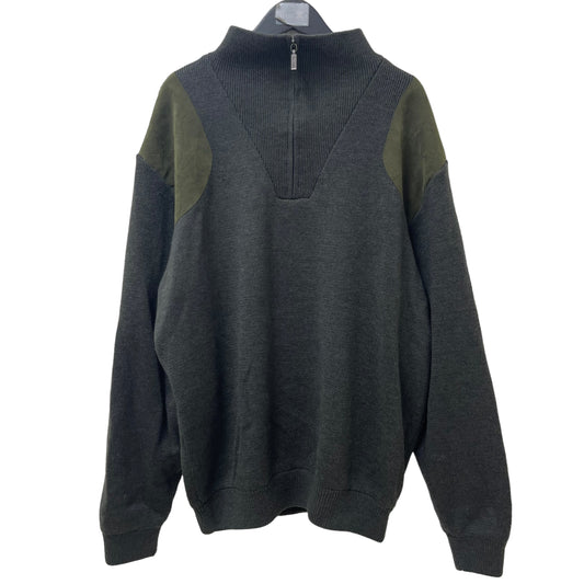 GC233 Barbour ニット セーター ハーフジップアップ トップス エルボーパッチ ダークグレー ウール100% メンズ サイズXXL